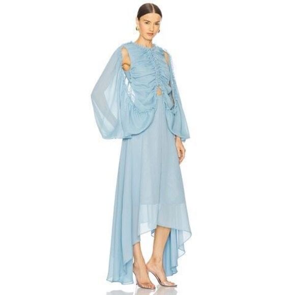 ROKH Shirred Poncho Vest Midi Dress in Smoke Blue US 0 $1026 - Picture 2 of 11